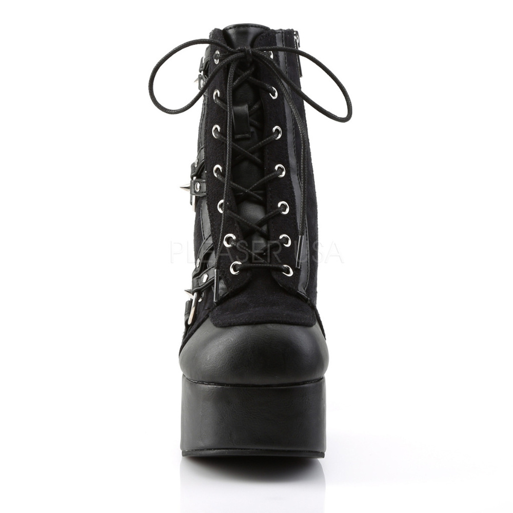 Goth Platform Studded Lace Up High Heel Ankle Boots - Picture 3 of 5